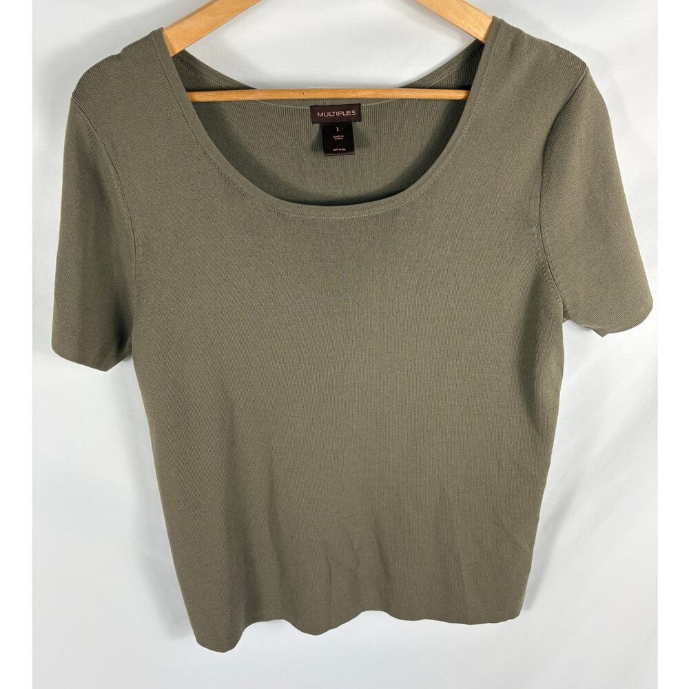 Multiples by Chicos Brown Knit Short Sleeve Top Size Large